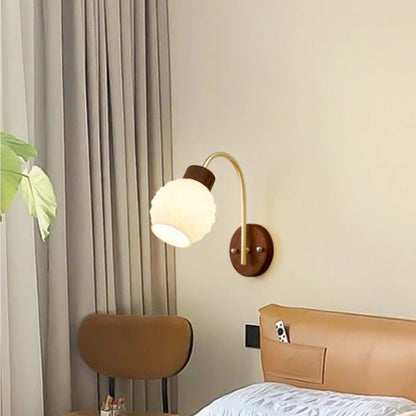 Bell Pleated Glass Shade Wood 1-Light Wall Sconce Lamp