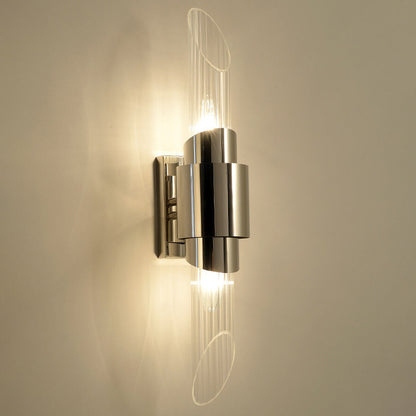 Stainless Steel Glass Column 2-Light Wall Sconce Lamp