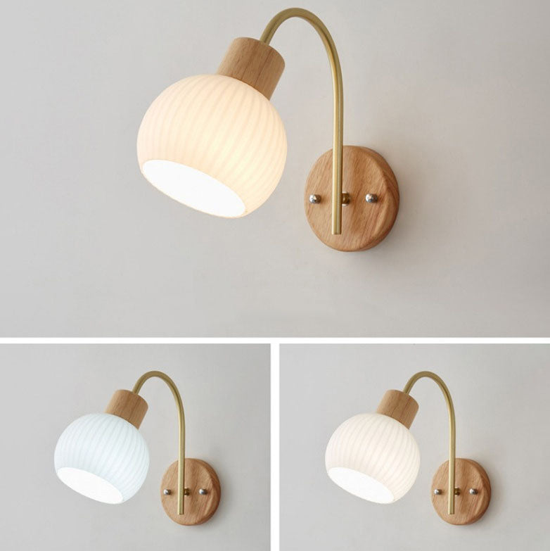 Ball Stripe Acrylic Wood Iron 1-Light Wall Sconce Lamp