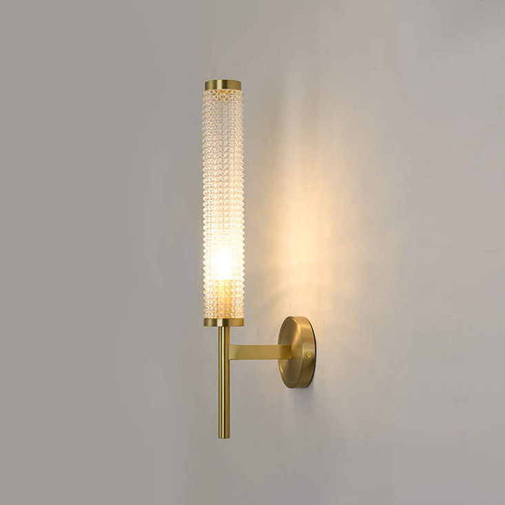 Brass Crystal Long Column Straight Arm LED Wall Sconce Lamp