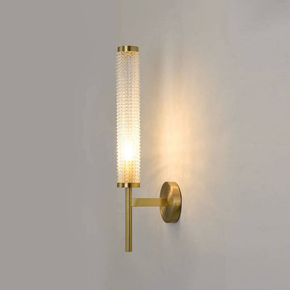 Brass Crystal Long Column Straight Arm LED Wall Sconce Lamp