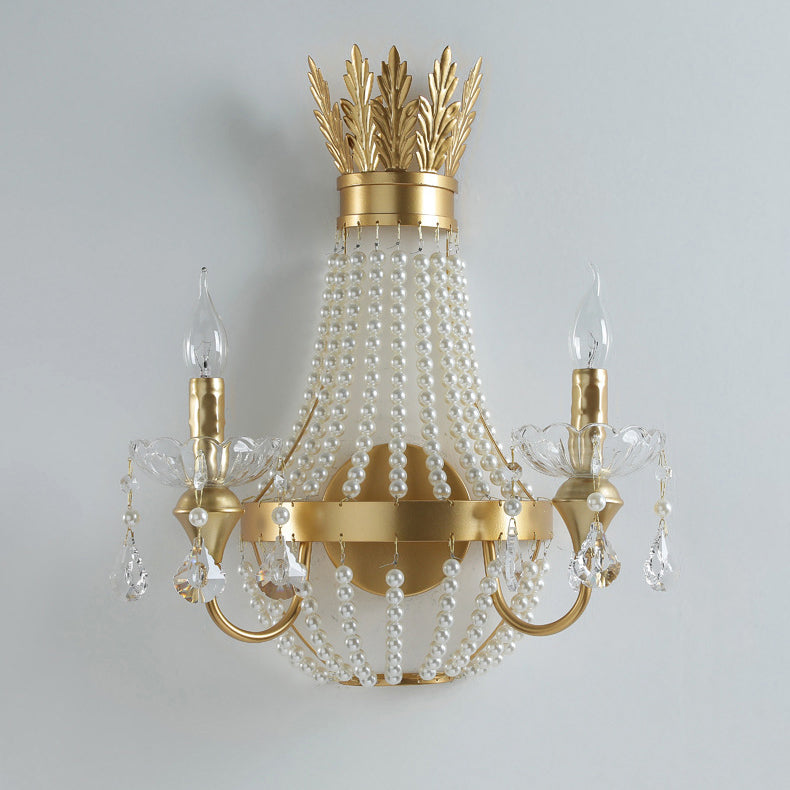 Half Tassel Crystal Iron Pearl 2-Light Wall Sconce Lamp