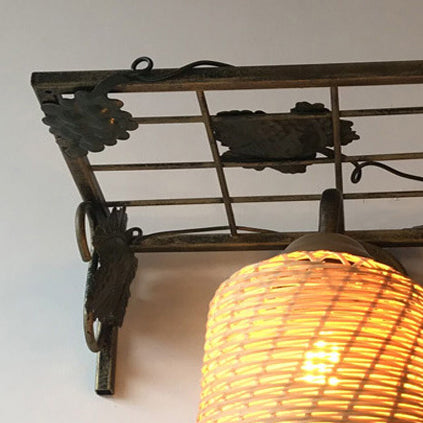 Rectangular Iron Bamboo Woven 1-Light Wall Sconce Lamp