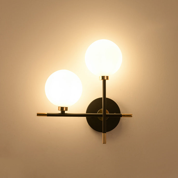 Scandinavian Glass Orb Iron 2-Light Wall Sconce Lamp