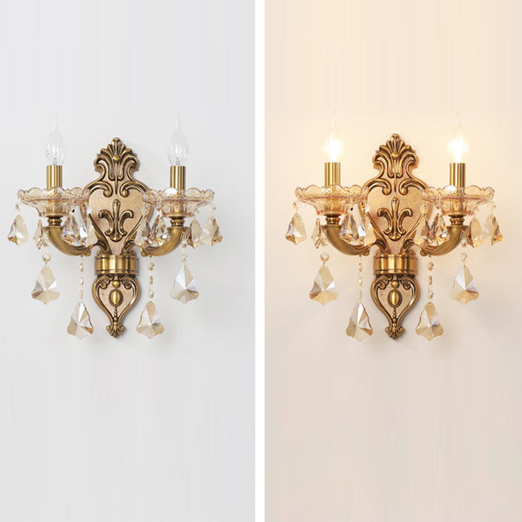 Candlestick Alloy Jade Crystal 2-Light Wall Sconce Lamp