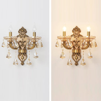 Candlestick Alloy Jade Crystal 2-Light Wall Sconce Lamp