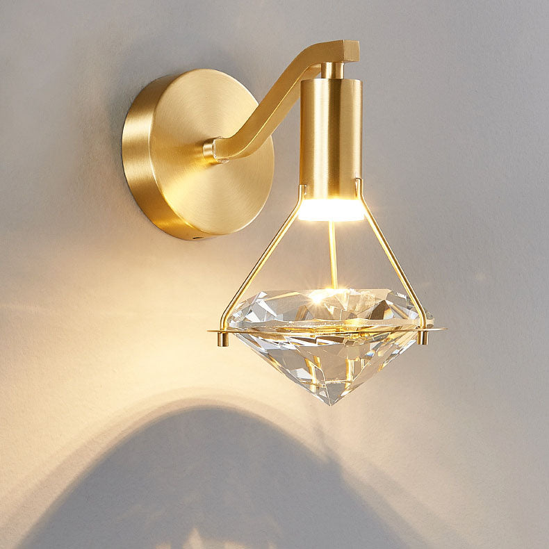 Mid-Century Diamond Brass Crystal LED Wall Sconce Lamp