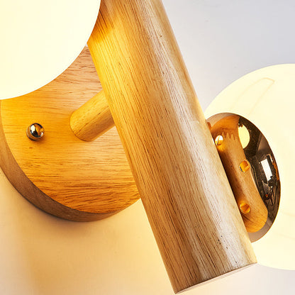 Cylinder Orb Wood Hardware Glass 2-Light Wall Sconce Lamp