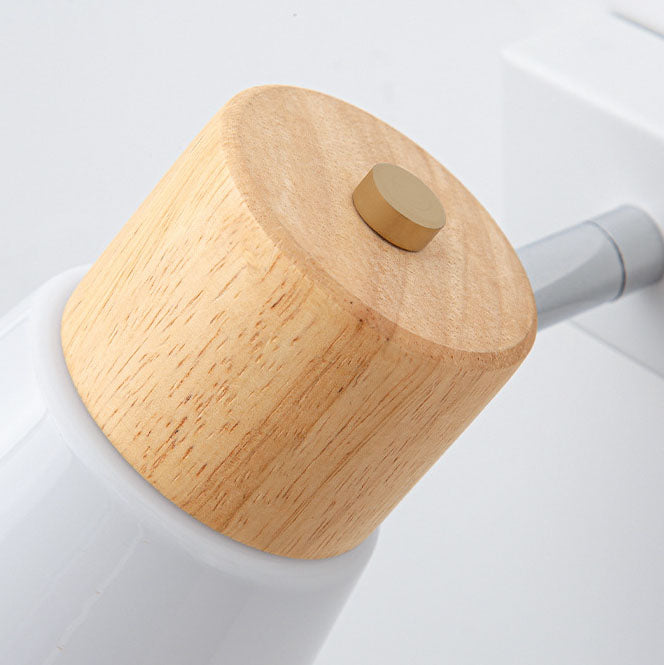 Rubberwood Glass Cone Rotatable 1/2 Light Wall Sconce Lamp