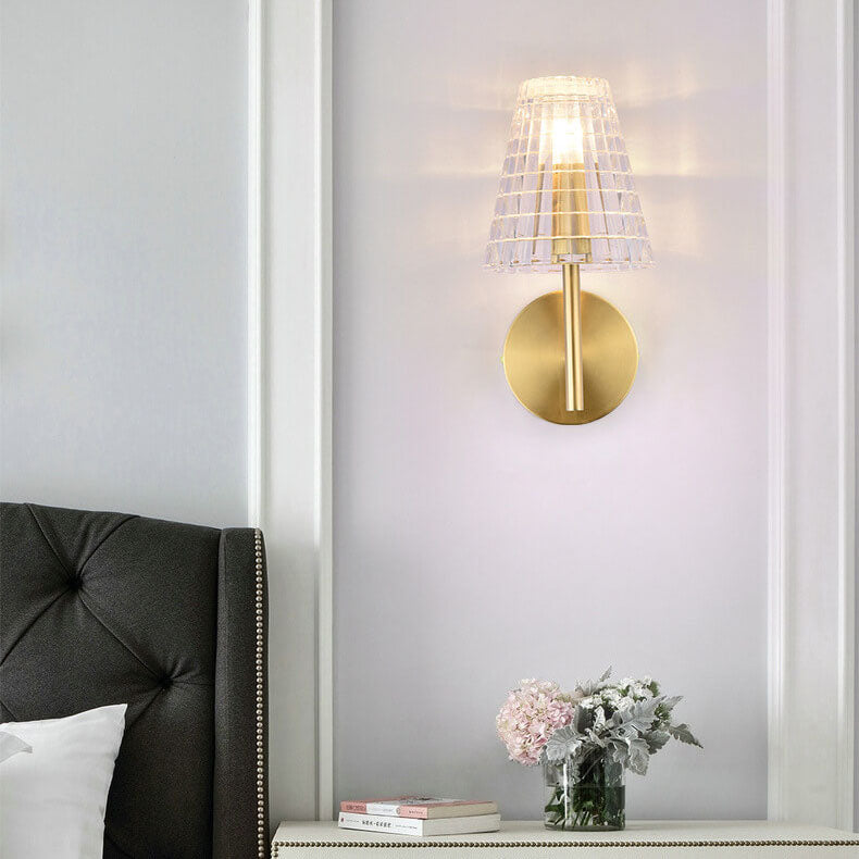 Luxury Round Textured Glass Copper 1-Light Wall Sconce Lamp