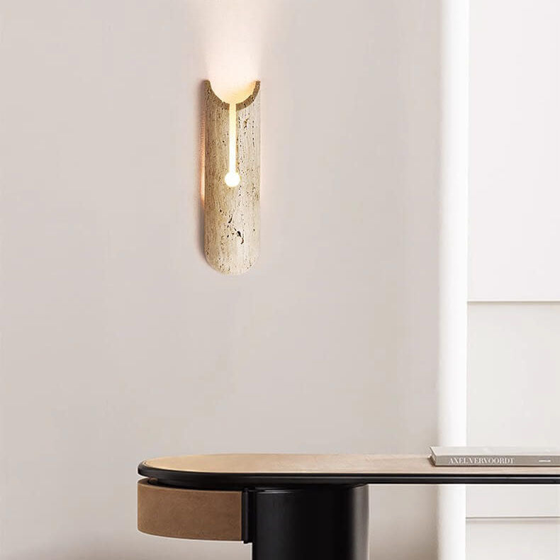 Japanese Travertine Half Oval 1-Light Wall Sconce Lamp