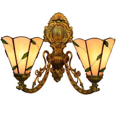 Tiffany Resin Glass Conic Foliage 2-Light Wall Sconce Lamp