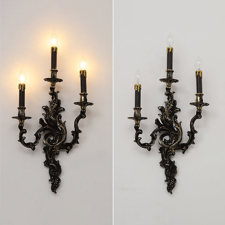 French Black Copper Candlestick 3-Light Wall Sconce Lamp