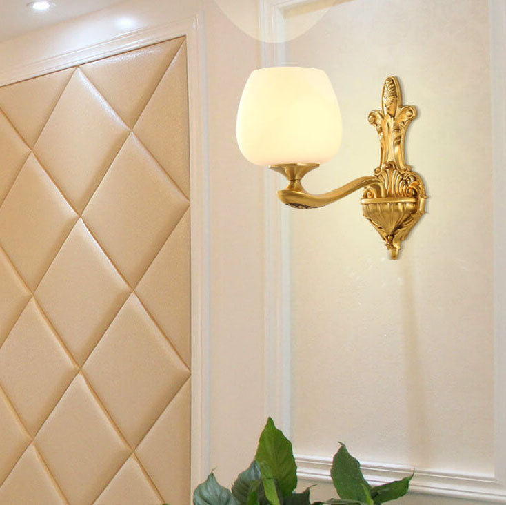 Light Glass Gold-Finished Frame 1/2 Light Wall Sconce Lamp