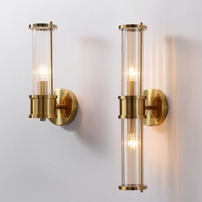 Cylindrical Iron Glass 1/2 Light Wall Sconce Lamp