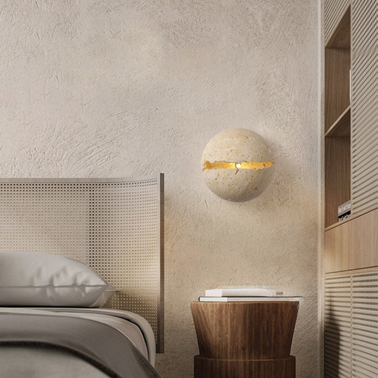 Japanese Travertine Semicircle 1-Light Wall Sconce Lamp