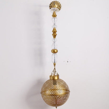 Iron Glass Skeletonized Ball 1-Light Wall Sconce Lamp