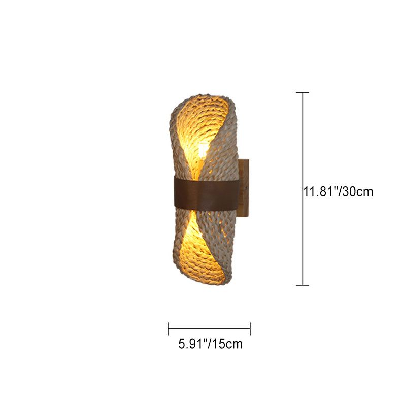 Japanese Leather Wrapping Round 1-Light Wall Sconce Lamp