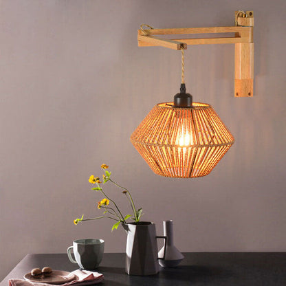 Rope Solid Wood Lantern Cage 1-Light Wall Sconce Lamp