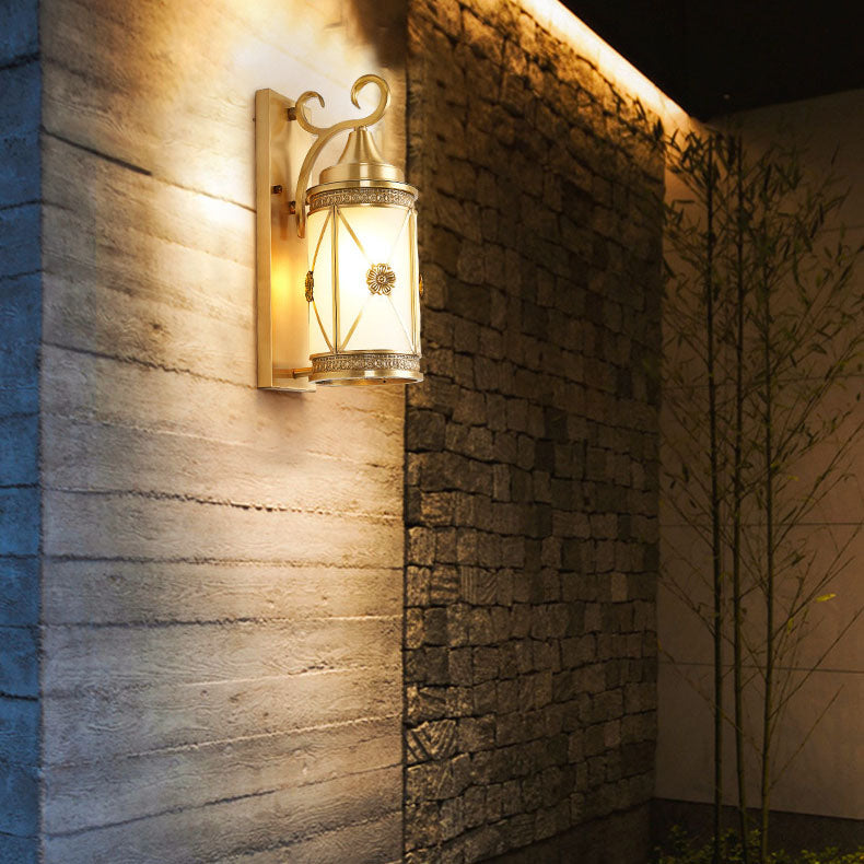 Copper Glass Lantern Column 1/3 Light Wall Sconce Lamp