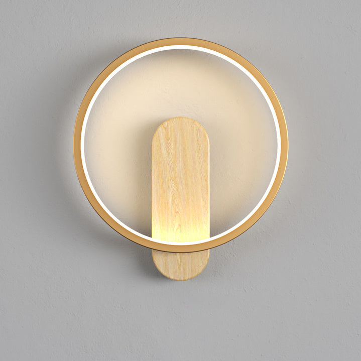 Minimalist Round Oval Wood Grain Iron LED Wall Sconce Lamp