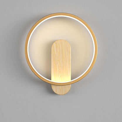 Minimalist Round Oval Wood Grain Iron LED Wall Sconce Lamp