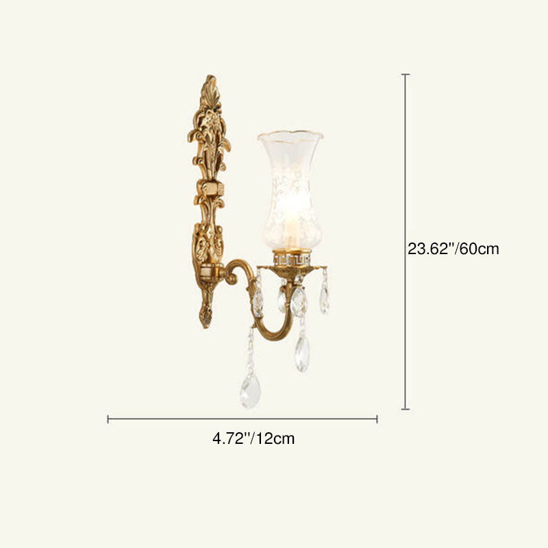French Crystal Candelabra Brass 1/2 Light Wall Sconce Lamp