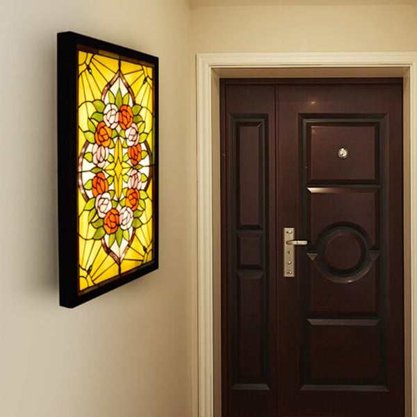 Tiffany Rose Pattern Mural Design LED Wall Sconce Lamp