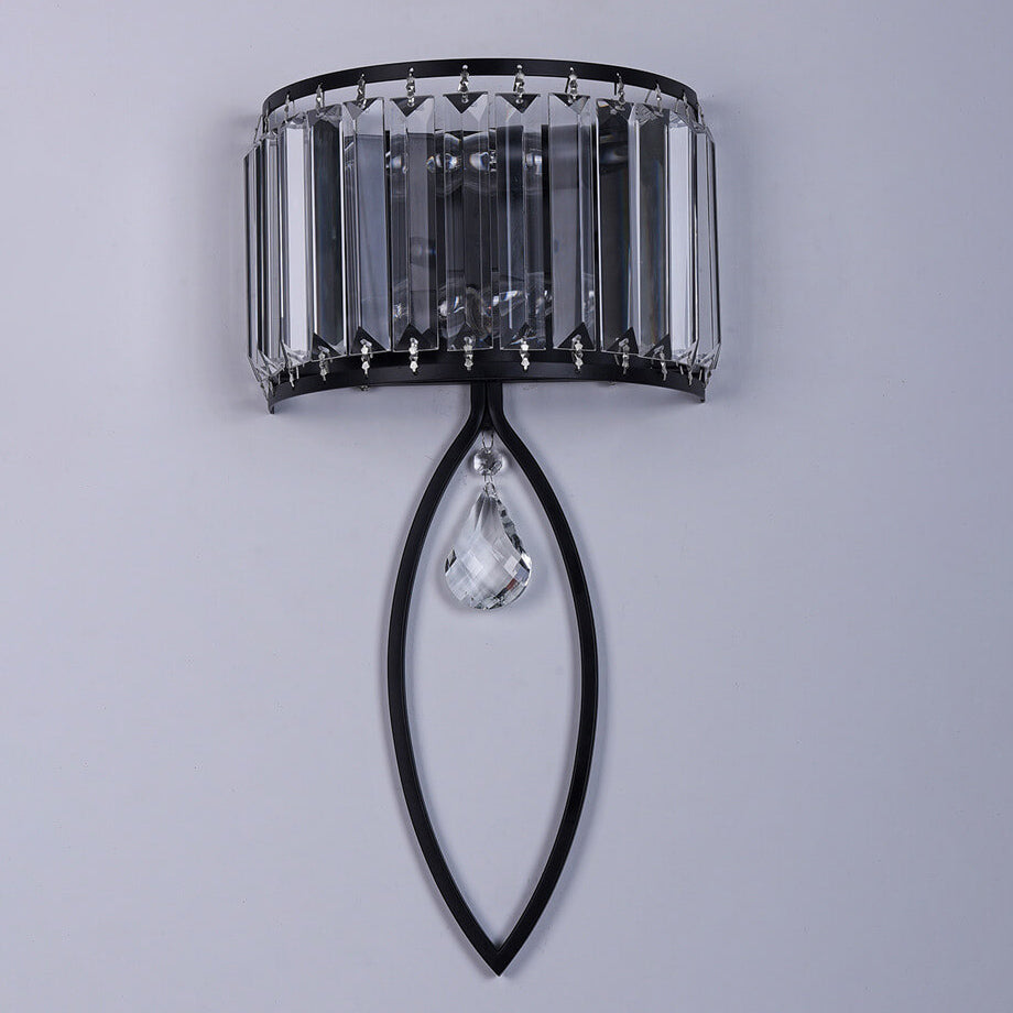 Crystal Half Column Oval Ring 2-Light Wall Sconce Lamp