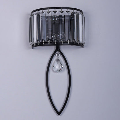 Crystal Half Column Oval Ring 2-Light Wall Sconce Lamp