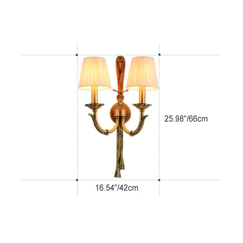 Scandinavian Full Brass Fabric 2-Light Wall Sconce Lamp