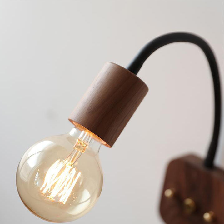 Walnut Oak Wood Hose Adjustable 1-Light Wall Sconce Lamp