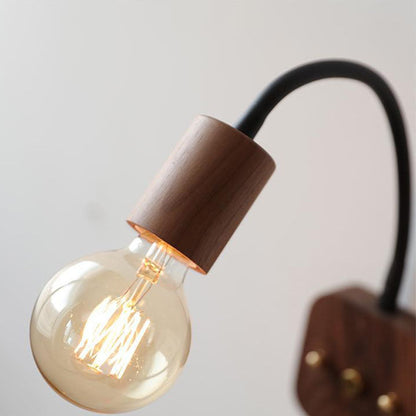 Walnut Oak Wood Hose Adjustable 1-Light Wall Sconce Lamp