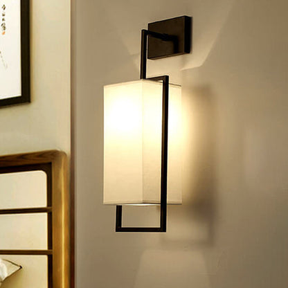 Chinese Square Fabric Iron Frame 1-Light Wall Sconce Lamp