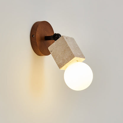 Japanese Square Yellow Travertine 1-Light Wall Sconce Lamp