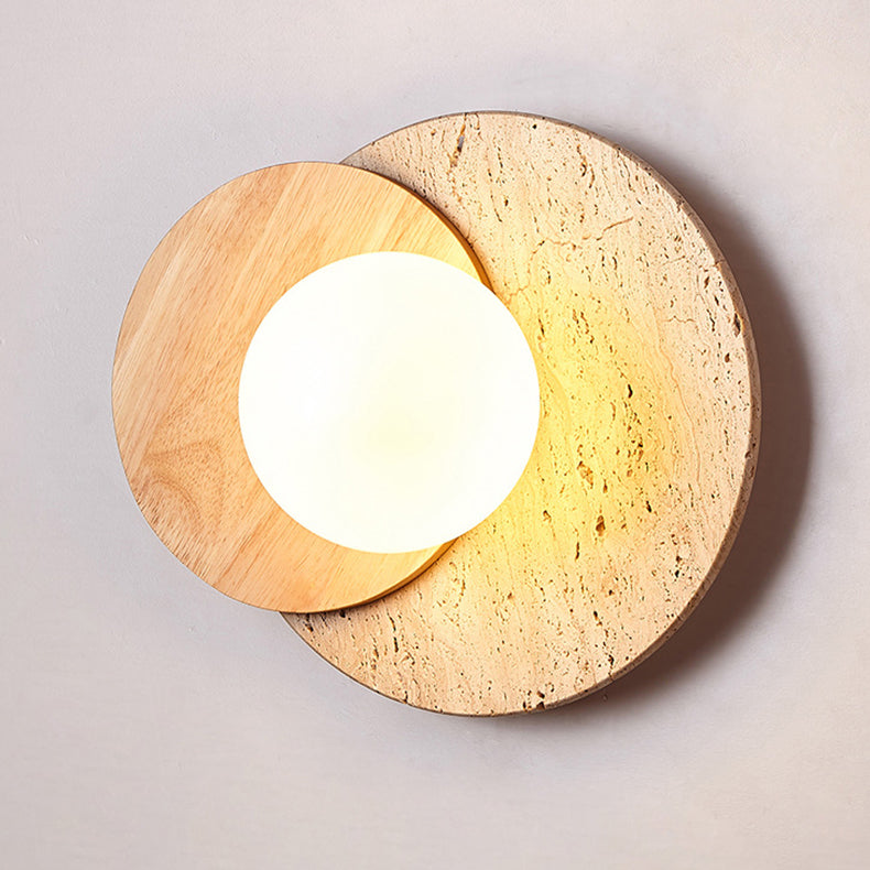Japanese White Travertine Disc 1-Light Wall Sconce Lamp