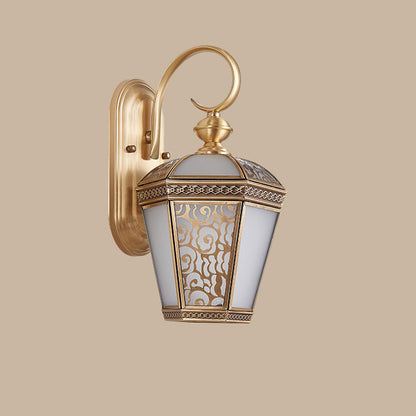 Brass Glass Hexagonal Lantern 1-Light Wall Sconce Lamp