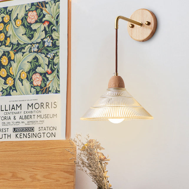 Cylinder Cone Solid Wood Glass 1-Light Wall Sconce Lamp