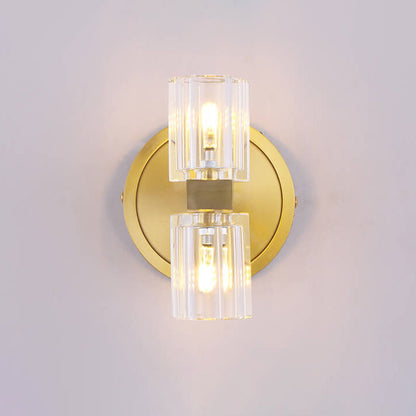 Crystal Copper Cylindrical 2-Light Wall Sconce Lamp