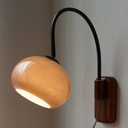 Half Round Fishing Rod Wood Glass 1-Light Wall Sconce Lamp