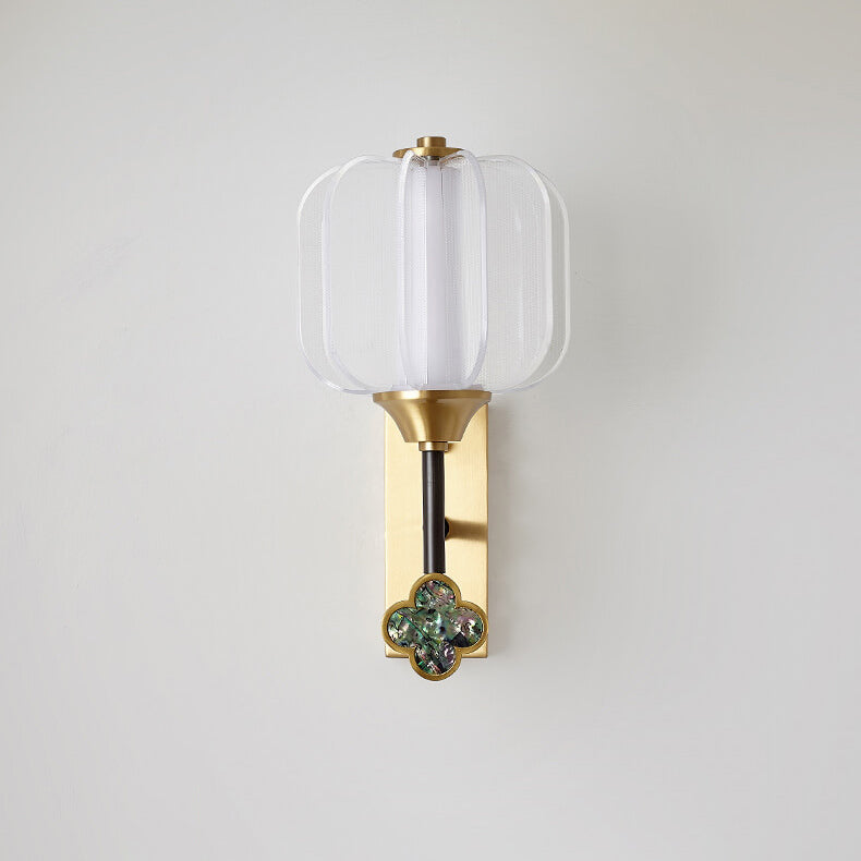 Chinese Full Copper Acrylic Lampshade LED Wall Sconce Lamp