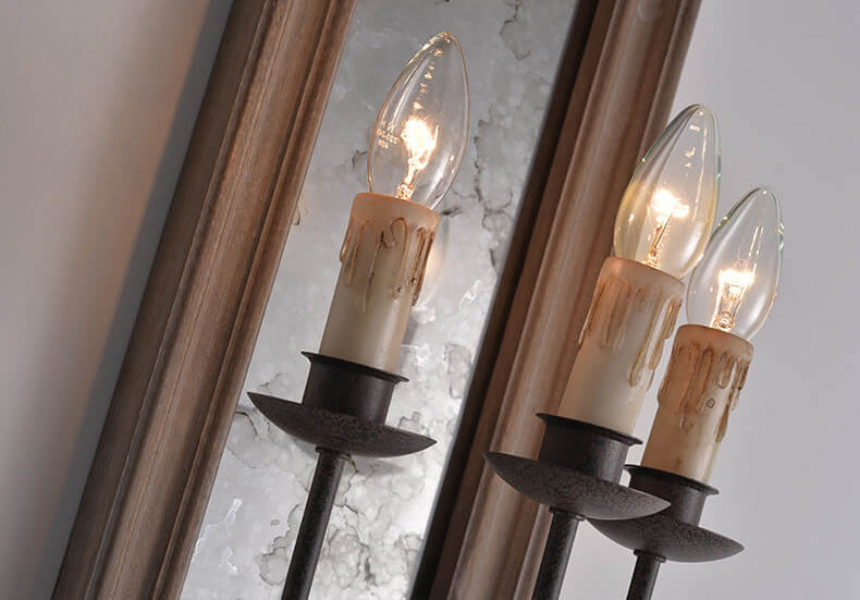 Wooden Long Frame Candelabra 3-Light Wall Sconce Lamp