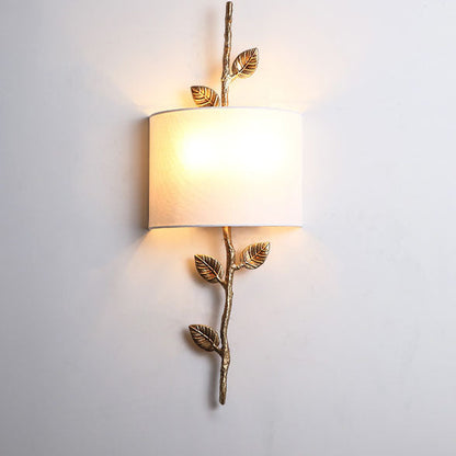 Luxury Copper Branch Leaf Fabric 2-Light Wall Sconce Lamp