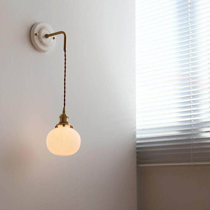 Round Glass Iron Ceramic Base 1-Light Wall Sconce Lamp