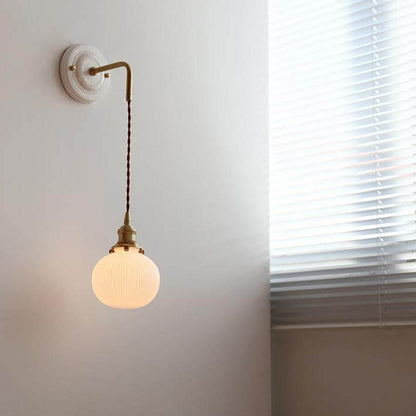 Round Glass Iron Ceramic Base 1-Light Wall Sconce Lamp