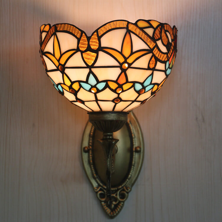 Tiffany Flora Stained Glass 1-Light Wall Sconce Lamp