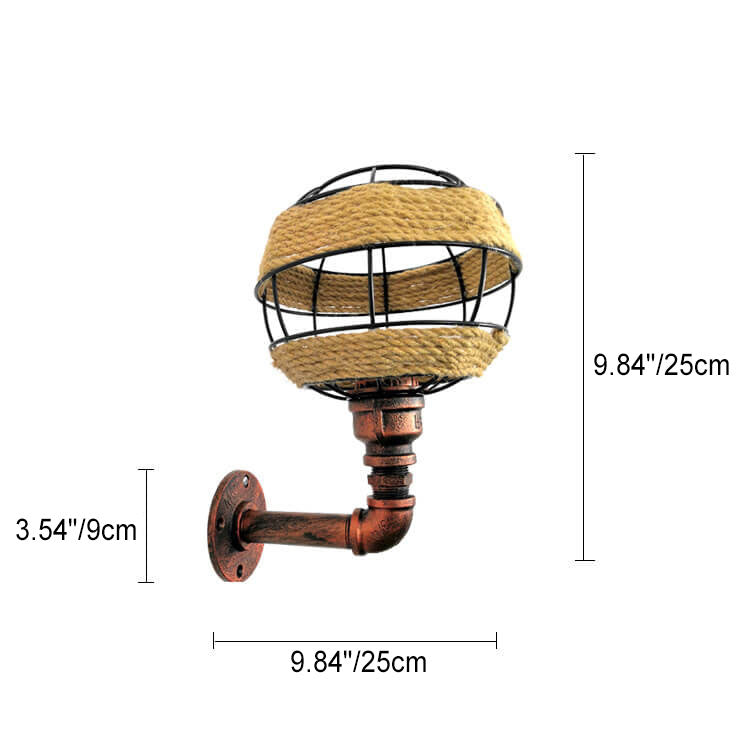 Hemp Rope Weaving Iron Sphere 1-Light Wall Sconce Lamp