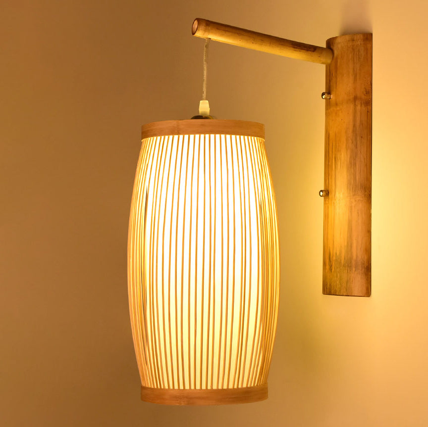 Traditional Japanese Cubic Bamboo 1-Light Wall Sconce Lamp