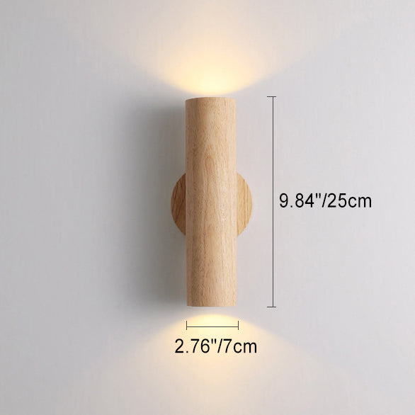 Japanese Rubber Wood Cylinder LED Wall Sconce Lamp