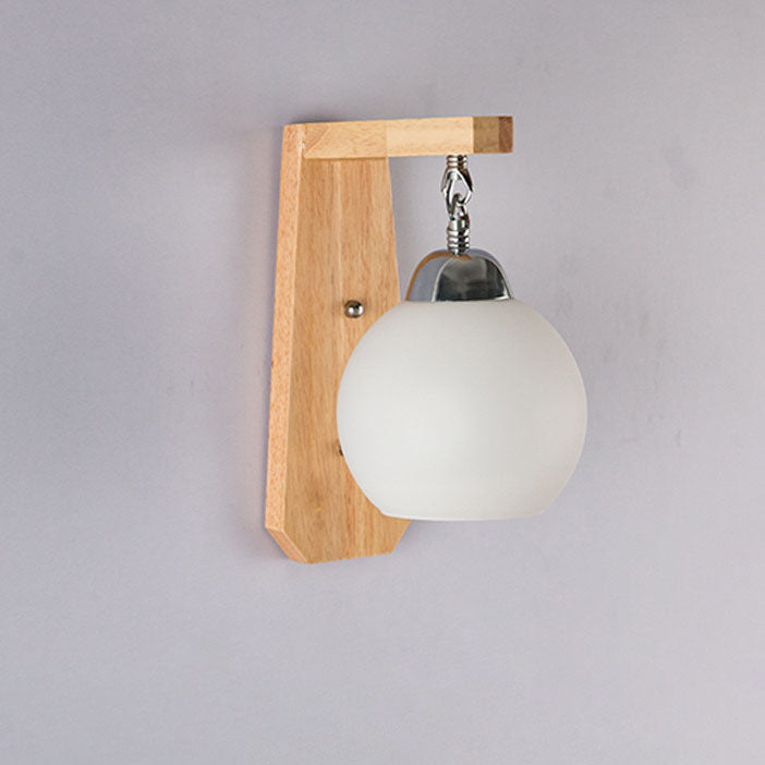 Minimalist Rustic Wooden Glass 1-Light Wall Sconce Lamp